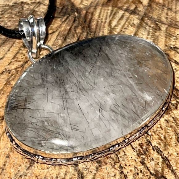 Large Oval Black Rutilated Quartz Pendant 1 7/8”x 1 7/8” - Picture 5 of 12
